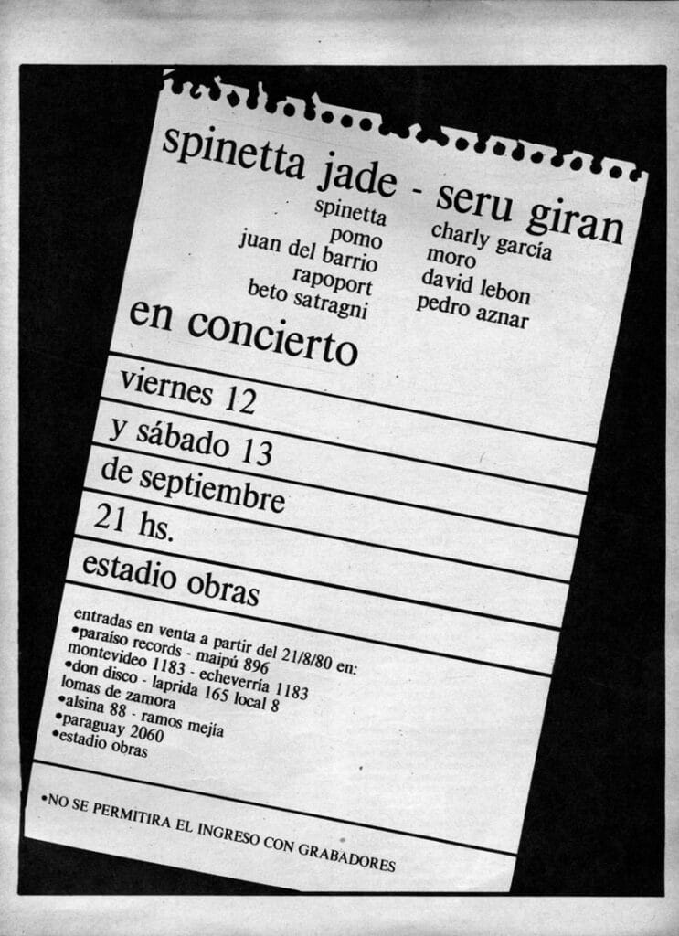 Serú-Jade: a 40 años de la gran reunión - Lo que sigue es un extracto de la nota publicada en el número 50 del Expreso Imaginario, en septiembre de 1980, pocos días antes del show conjunto en Obras, entre Seru Giran y Spinetta Jade. seru jade 1