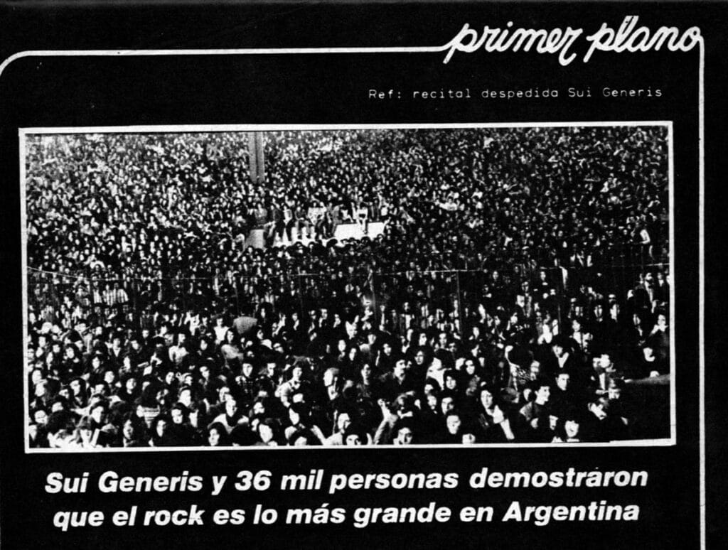 Sui Generis y 36mil personas demostraron que el rock es lo más grande en Argentina - El recital de despedida de Sui Generis en el Luna Park de Buenos Aires fue la mayor fiesta que hayan tenido los amantes y defensores de la música con actitud progresiva en mucho tiempo. Pero más allá de eso, el doble recital se convir tió en un hito de un valor fundamental para la música de rock. Rescate de una nota publicada en la Revista Pelo Nº64, septiembre de 1975. sui generis 1