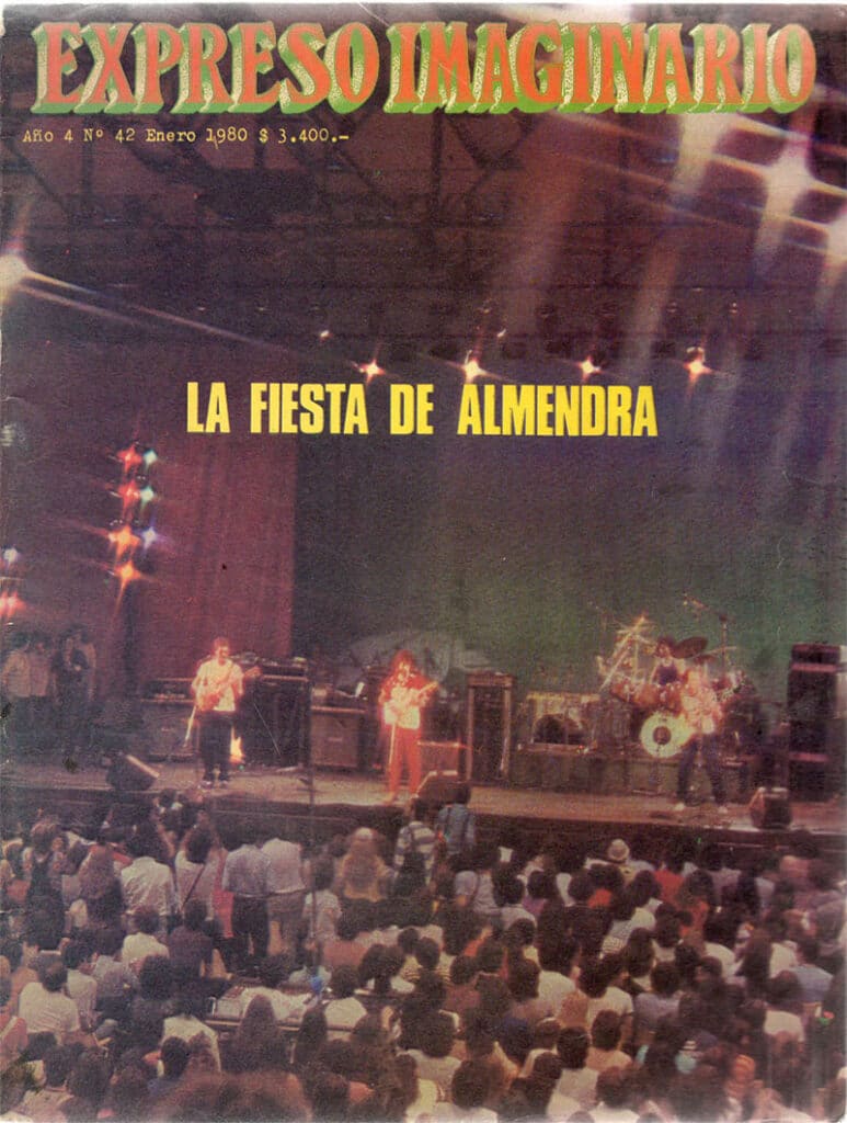 La fiesta de Almendra - El poder de convocatoria de Almendra fué enorme. Caminando hacia el estadio el viernes 7 pude escuchar como una vecina aseguraba, haciendo zagúan con otros vecinos de la época de Corrientes Angosta, que ninguna de las chicas que estaba en la cola para entrar sabia lavarse la bombacha. Han pasado diez años y seguimos siendo los mismos pero más. Junto a Almendra pudimos decir: acá estamos. Que tenemos nuestre cultura, nuestro espacio, nuestra poesia. (nuestras bombachas?). Algunos rememorando el paso de los años, otros ente. rándose de qué significó Al mendra, pero todos con ganas de saber que estábamos juntos, presentes, sintiéndonos parte de algo. almendra tapa
