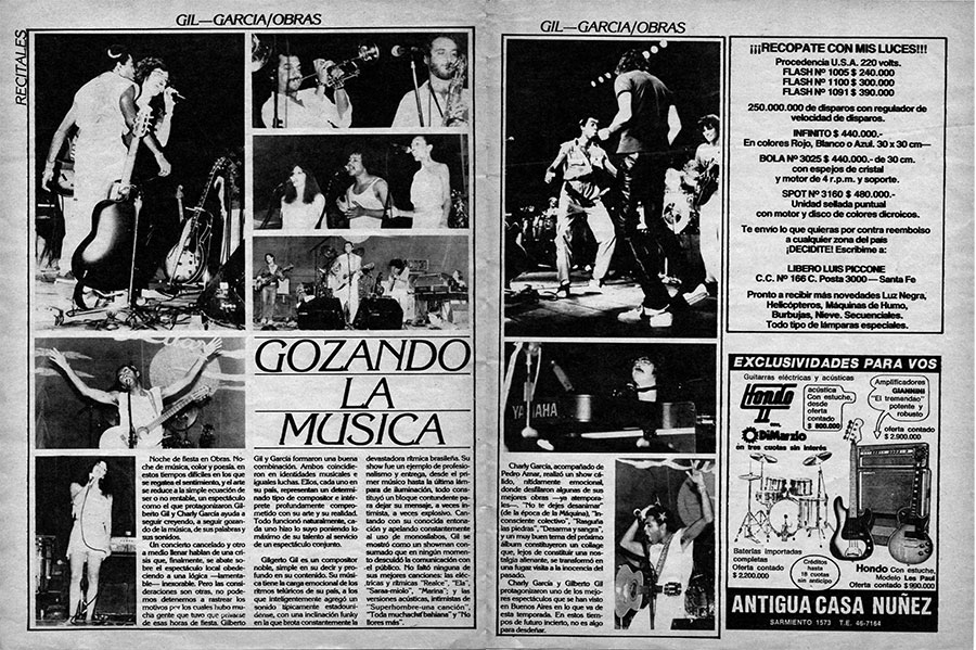 García-Gil: gozando la música - Noche de fiesta en Obras. Noche de música, color y poesía, en estos tiempos difíciles en los que se regatea el sentimiento, y el arte se reduce a la simple ecuación de ser o no rentable, un espectáculo como el que protagonizaron Gilberto Gil y Charly García ayuda a seguir creyendo, a seguir gozando de la música, de sus palabras y sus sonidos. garcia gil 2