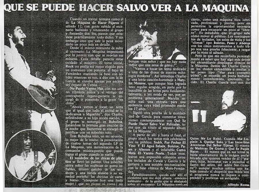Qué se puede hacer salvo ver La Máquina - Cuando un recital termina como el de La Máquina de Hacer Pájaros el sábado 12, con gente subida al escenario bailando y vitoreando al grupo y forzando dos: bis, parece que estuviese prácticamente todo dicho. Y sin "embargo cfeo que vale la pena recordarlo un poco más en detalle. La Máquina