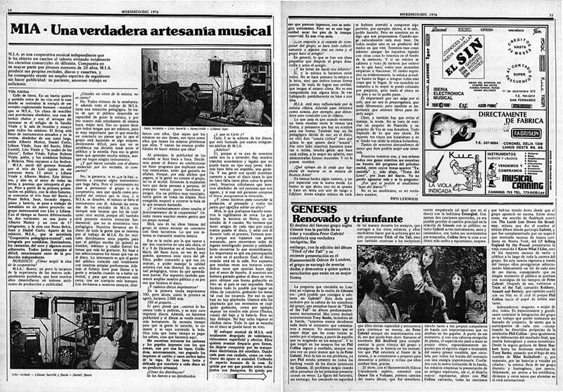 MIA: una verdadera artesanía musical - M.I.A. es una cooperativa musical independiente que le ha abierto un camino al talento evitando totalmente los circuitos comerciales de difusión, Compuesta en su mayor parte por jóvenes menores de 20 años, M.I.A. produce sus propios recitales, discos y cassettes, y ha conseguido reunir un amplio espectro de seguidores sin hacer publicidad: su paciente, amoroso trabajo es suficiente. M.I.A.