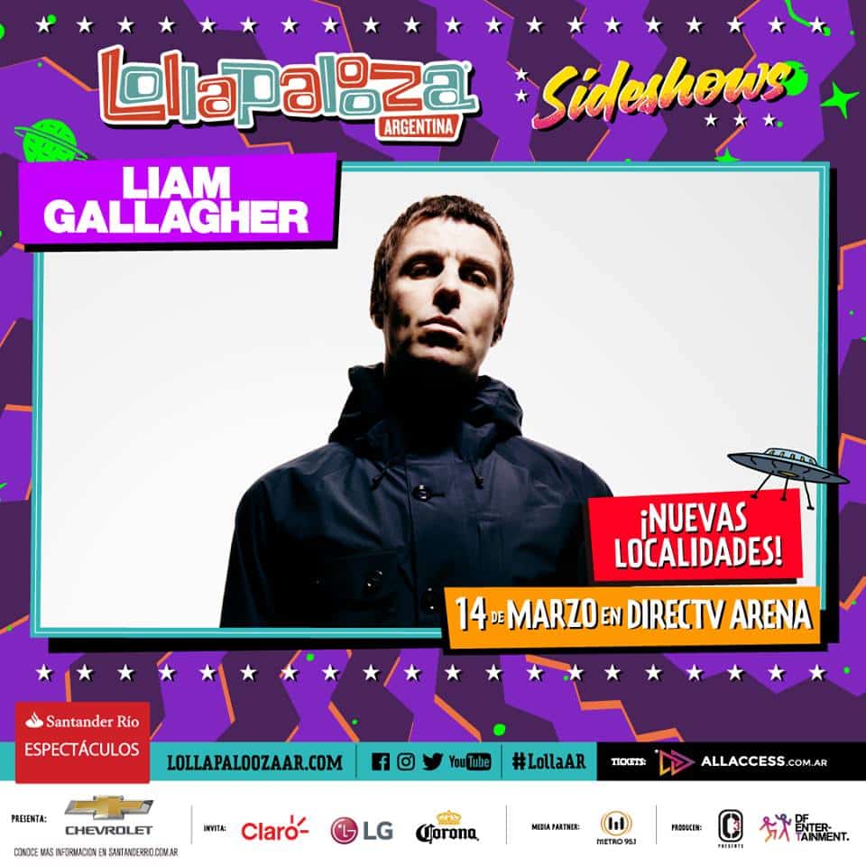 Sideshows del Lollapalooza 2018: Liam Gallagher, Metronomy y David Byrne - También se pueden comprar las entradas en efectivo en todos los puntos de venta habilitados. 2d0c9986 72fe 4d0b 8af7 d11ceb8928d8