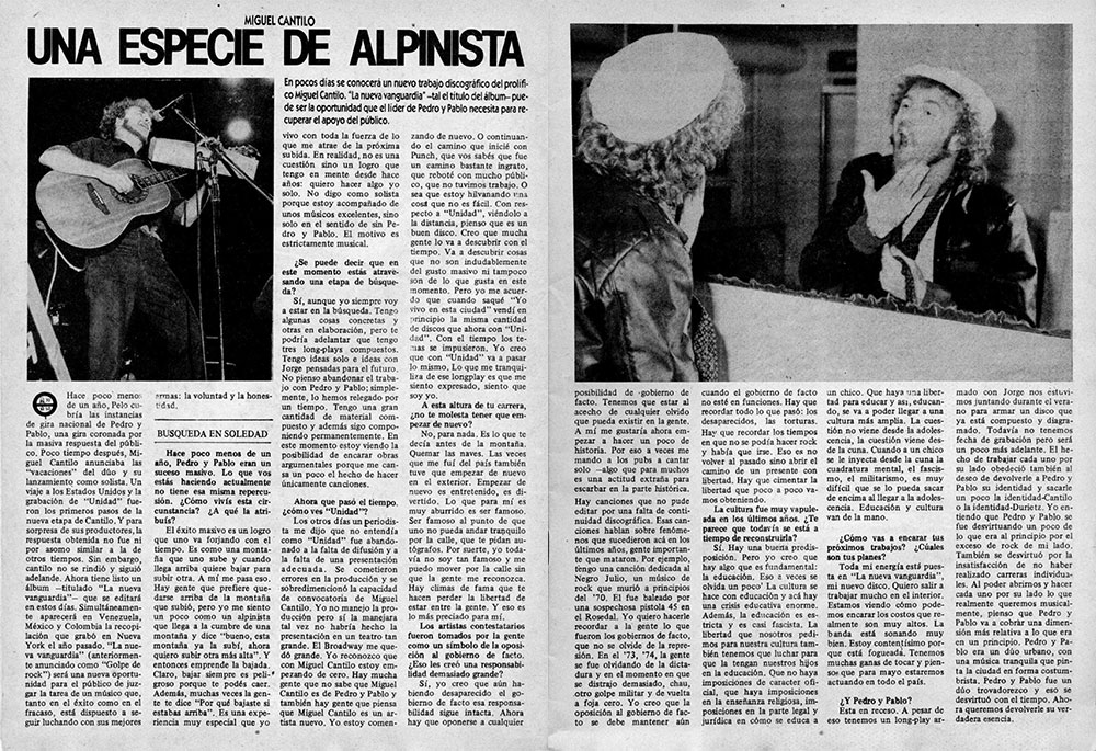 Miguel Cantilo: una especie de alpinista - En pocos días se conocerá un nuevo trabajo discografico del prolífico Miguel Cantilo. "La nueva vanguardia" tal el titulo del álbum puede ser la oportunidad que el líder de Pedro y Pablo necesita para recuperar el apoyo del público. ae668835 e575 4055 9429 2c15f41f7953