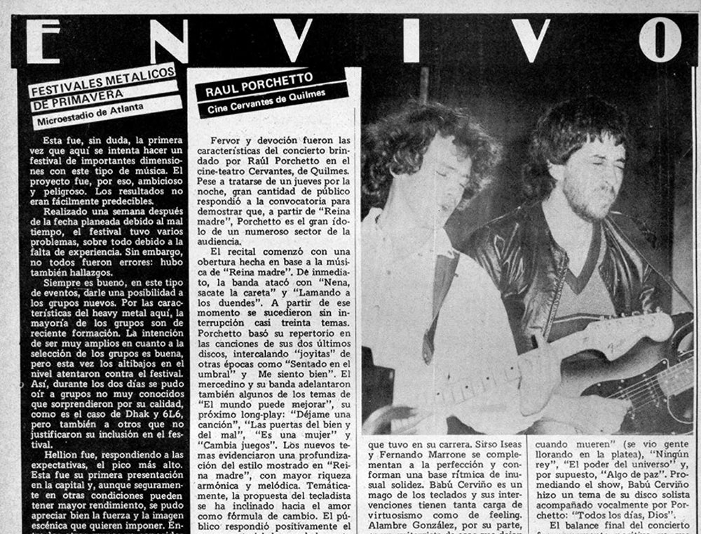 Porchetto en el Cine Cervantes de Quilmes - Fervor y devoción fueron las características del concierto brindado por Raúl Porchetto en el cineteatro Cervantes, de Quilmes. Pese a tratarse de un jueves por la noche, gran cantidad de público respondió a la convocatoria para demostrar que, a partir de "Reina madre", Porchetto es el gran ídolo de un numeroso sector de la audiencia. 75d57310 b390 4db5 b0ac c89d4480144b
