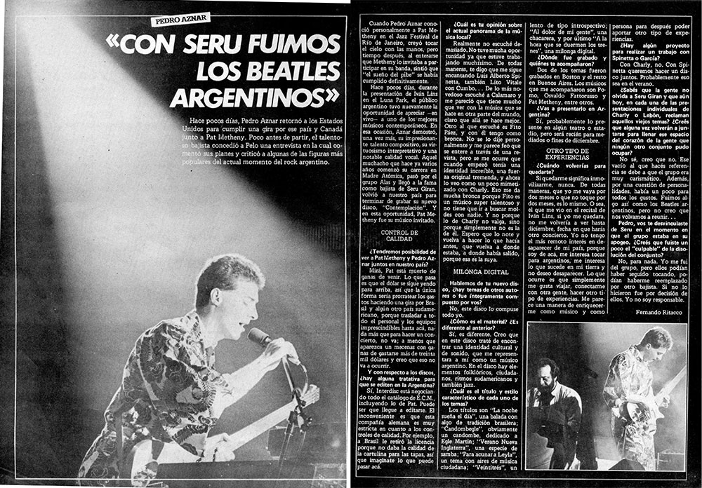 Pedro Aznar: "Con Seru fuimos los Beatles argentinos" - Hace pocos días, Pedro Aznar retornó a los Estados Unidos para cumplir una gira por ese país y Canadá junto a Pat Metheny. Poco antes de partir, el talentobajista concedió a Pelo una entrevista en la cual cosus planes y criticó a algunas de las figuras más del actual momento del rock argentino. a2c512e4 153e 45ce be8c e302e778328e