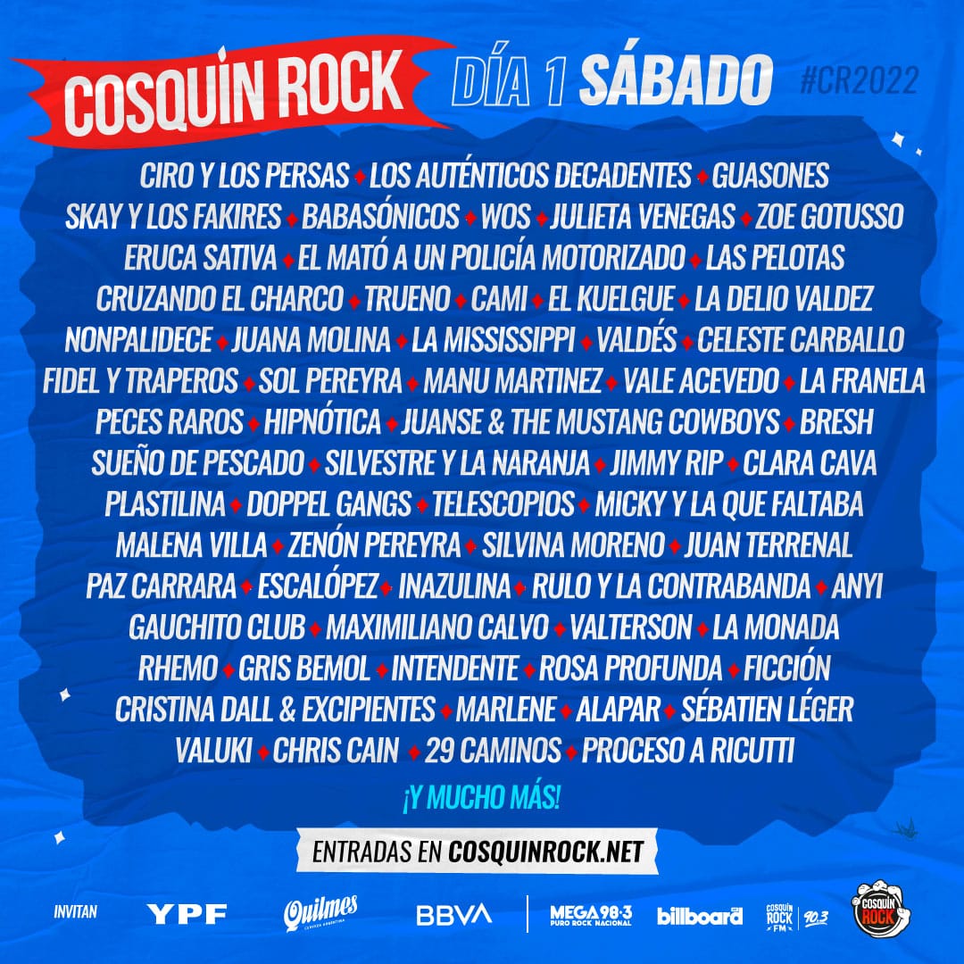 Cosquín Rock 2022: la grilla - Tras un 2021 pandémico sin Cosquín Rock, el festival de las sierras de Córdoba presentó la grilla de la nueva edición que volverá a realizarse el 12 y 13 de febrero en el Aeródromo de Santa María Punilla. cosquin rock 2022