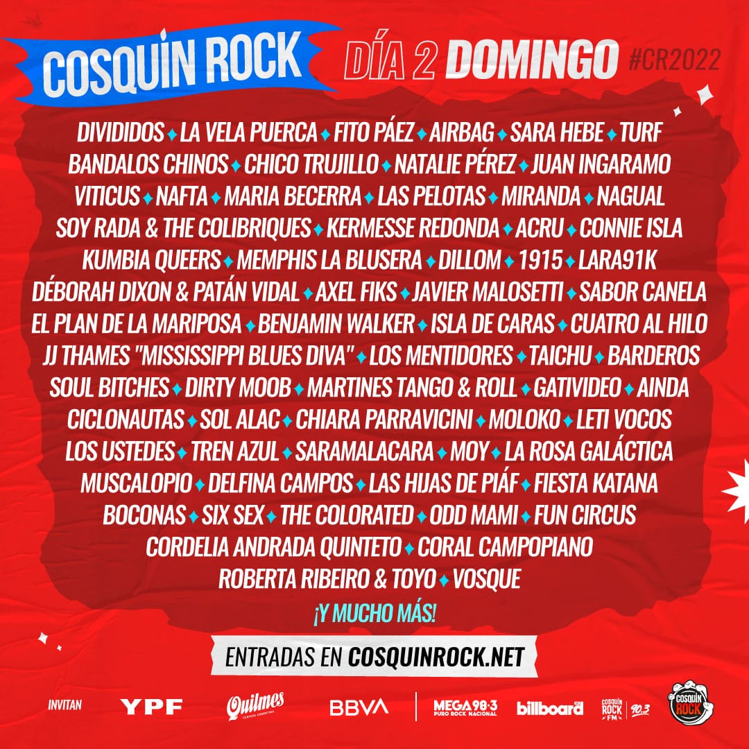 Cosquín Rock 2022: la grilla - Tras un 2021 pandémico sin Cosquín Rock, el festival de las sierras de Córdoba presentó la grilla de la nueva edición que volverá a realizarse el 12 y 13 de febrero en el Aeródromo de Santa María Punilla. cosquin rock 2022