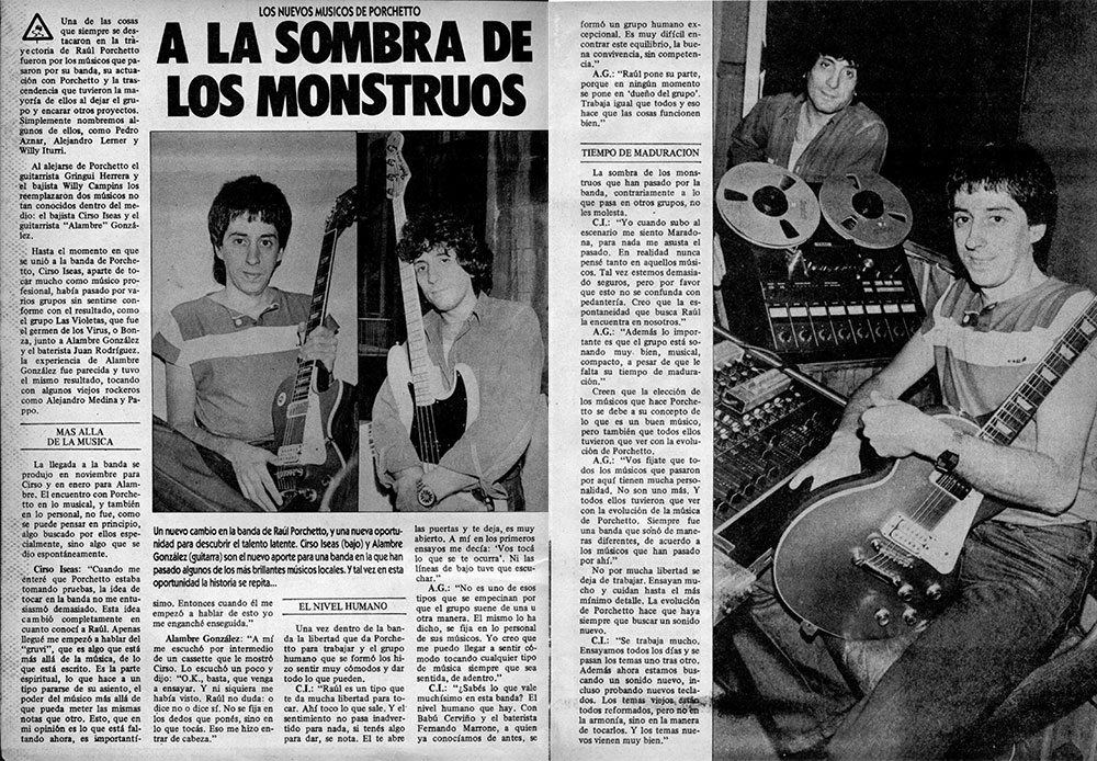 Los nuevos músicos de Porchetto: a la sombra de los monstruos - Un nuevo cambio en la banda de Raúl Porchetto, y una nueva oportunidad para descubrir el talento latente. Cirso Iseas (bajo) y Alambre González (guitarra) son el nuevo aporte para una banda en la que han pasado algunos de los más brillantes músicos locales. Y tal vez en esta oportunidad la histona se repita... 0192f4bc db14 4dd7 9b1b f5df079efba2