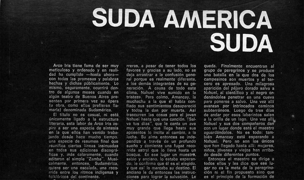 Suda América Suda - Pelo adelanta el argumento de la obra con la que Arco Iris pretende reflejar la realidad Sudamericana, una porción del continente que contiene esvlendor, magia, ritos, pobreza y explotación. 57bf929d 1656 42c6 b7bf 6dd4c1a11895