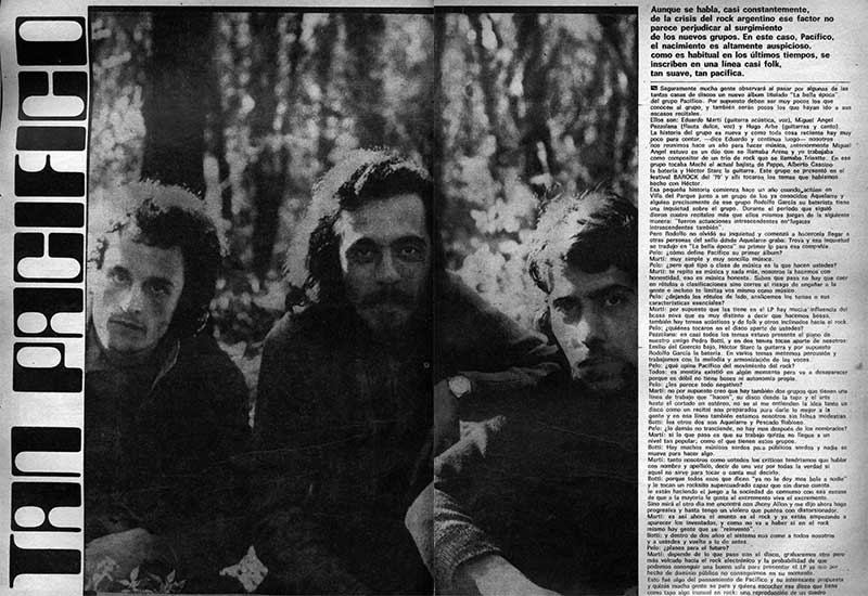 Tan pacífico - Aunque se habla, casi constantemente, de la crisis del rock argentino ese factor no parece perjudicar al surgimiento de los nuevos grupos. En este caso, Pacífico, el nacimiento es altamente auspicioso. Como es habitual en los últimos tiempos, se inscriben en una línea casi folk, tan suave, tan pacífica. fe17c16b 54f6 450a 8544 b4a601a637aa