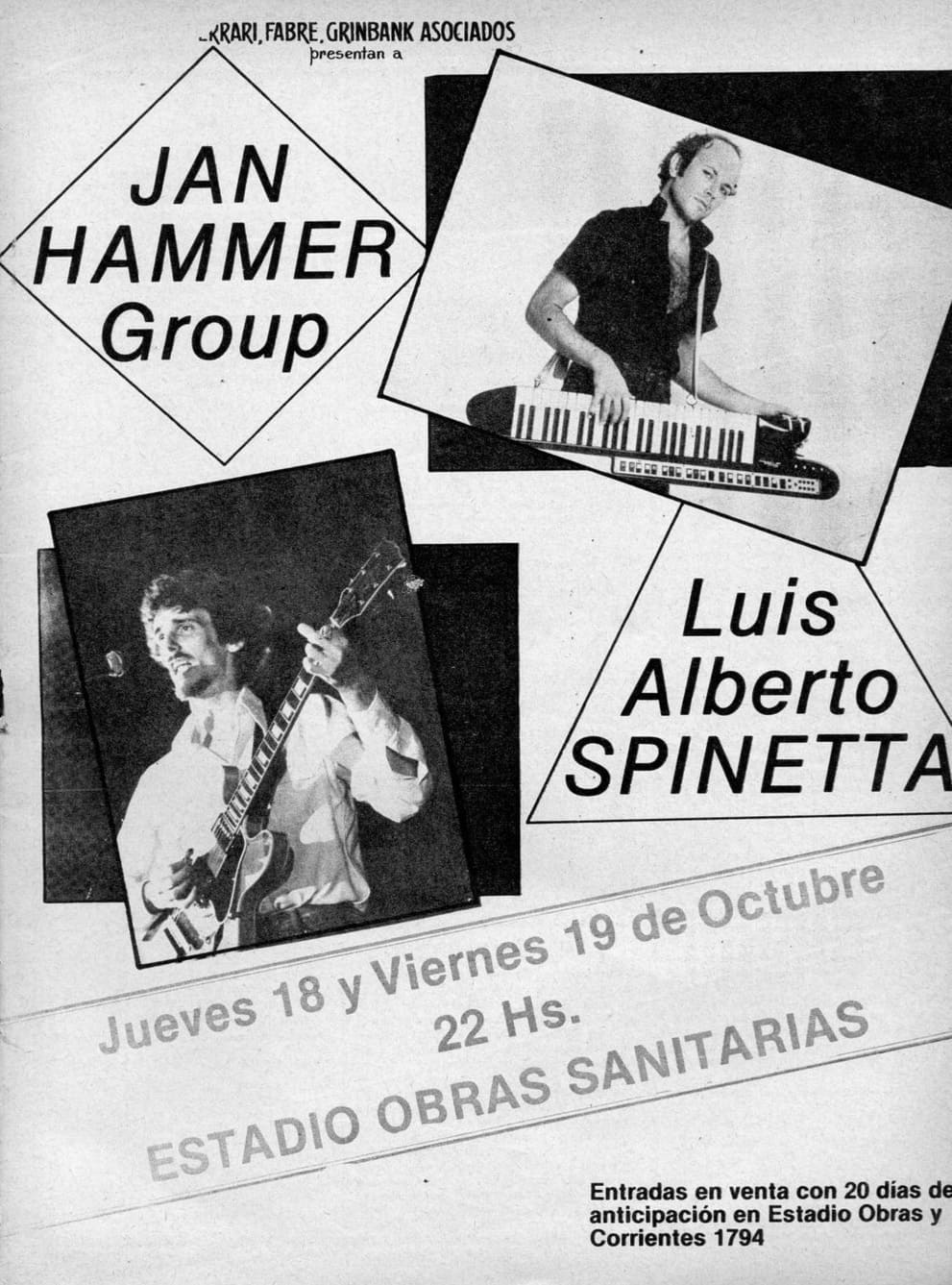El encuentro del año: Spinetta y Jan Hammer - El tecladista Jan Hammer visitó Buenos Aires y realizó dos shows magníficos junto al Flaco. Fue en octubre de 1979 en Obras, y acá recuperamos una crónica del evento y una entrevista al músico checoslovaco nacionalizado estadounidense. Rescate de una nota publicada en Revista Pelo 120, noviembre de 79. afiche