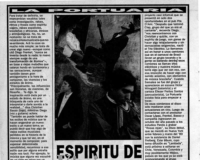 Rescate: el disco debut de La Portuaria - En esta entrevista de la Revista Pelo de finales de 1989, Diego Frenkel y Christian Basso presentaban a su banda, La Portuaria, que tenía su primer álbum listo para ser editado. Inevitablemente, tenían que explicar también qué era el world music. laportuaria