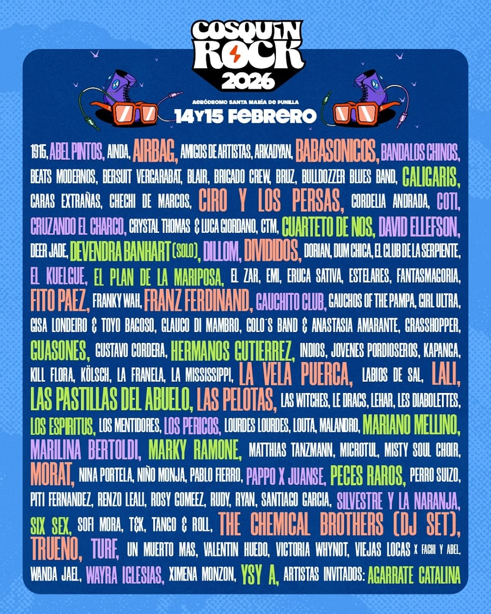 Cosquín Rock 2026: La grilla - Regresos, clásicos, novedades, rarezas y todos los estilos musicales posibles forman parte de la grilla del Cosquín Rock 2026. Más de cien artistas distribuidos en los seis escenarios instalados en el enorme predio de Punilla. Cosquin Rock grilla