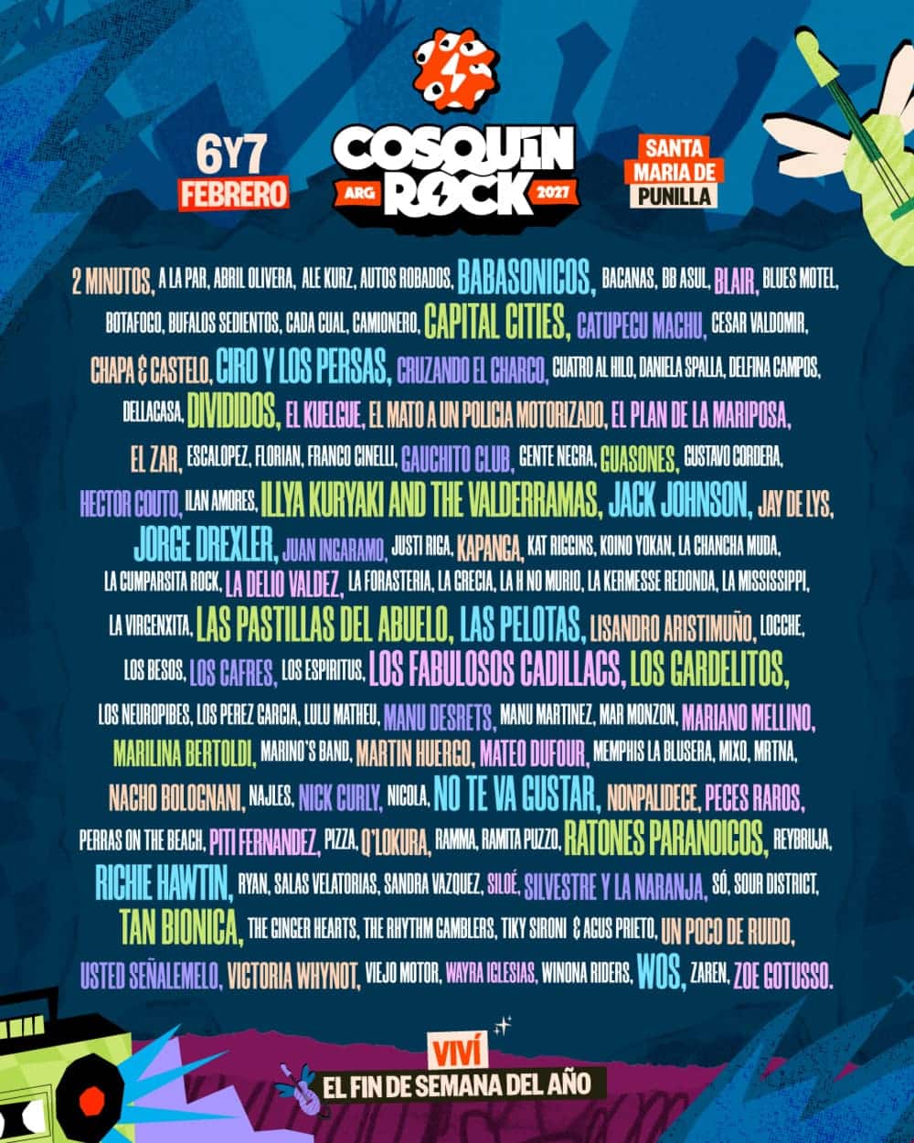 Cosquín Rock 2027: La grilla - Mientras que el gran debutante del Cosquín Rock 2027 será Tan Biónica, también aparecen como números atractivos por su primera vez las dos bandas de rock con más crecimiento en los últimos años: Camionero y Autos Robados. Cosquín Rock 2027: La grilla